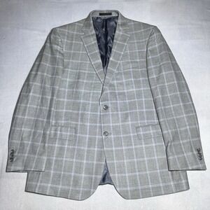 Jos A Bank Reserve Gray Windowpane Silk Wool Traditional Fit Blazer‎ Jacket 46L